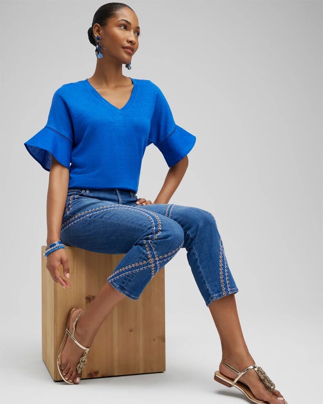 Linen Blend Flutter Sleeve Top - image 2